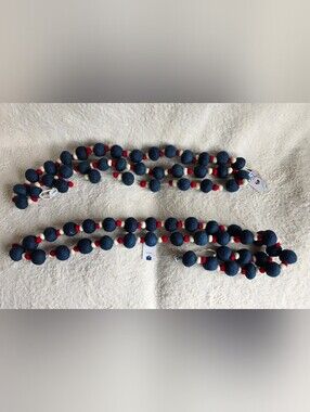 Bundle of 2 New Red White Blue Beaded Felt wool Garland 72" patriotic July 4th
